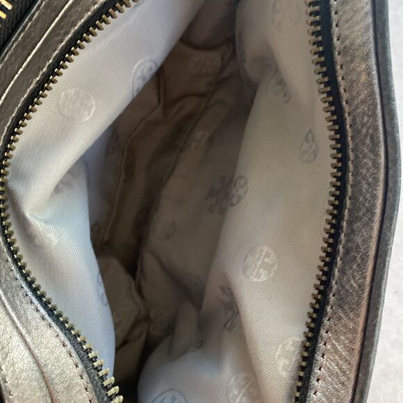 TORY BURCH Double Zipper Metallic Pebbled Leather Shoulder Bag - Picture 13 of 16